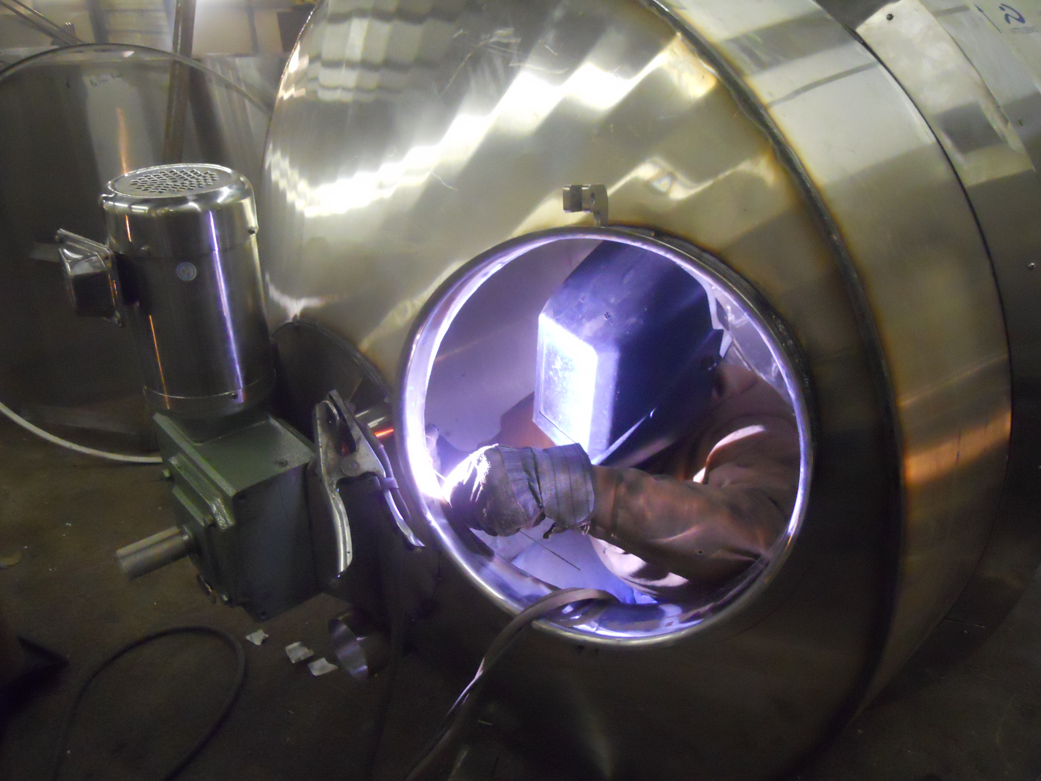 tig welding stainless hatch in mash tun for St. Lawrence Brewing