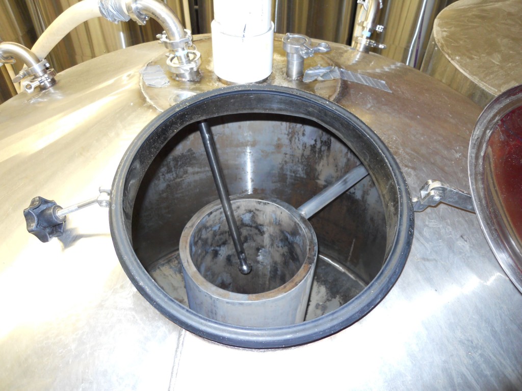 We added an internal calandria to the brew kettle to increase heat transfer and improve circulation during brewing.